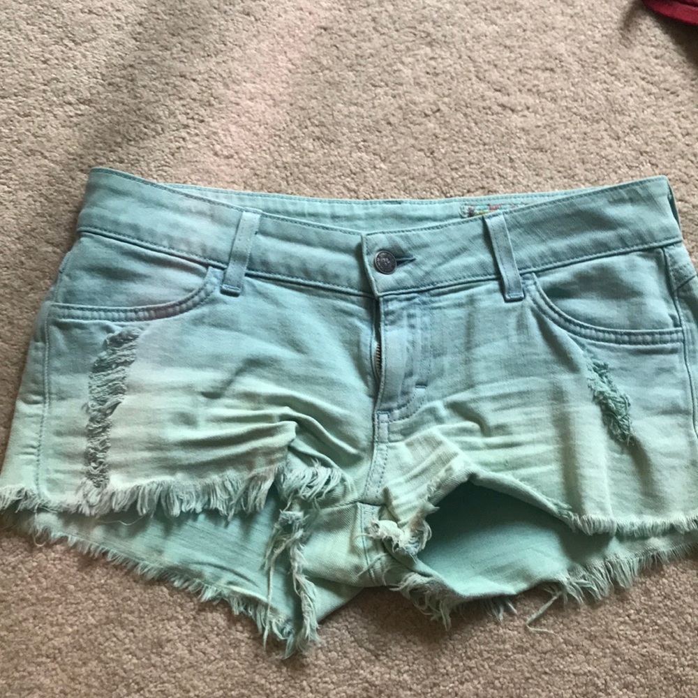 Teal ombré jean shorts